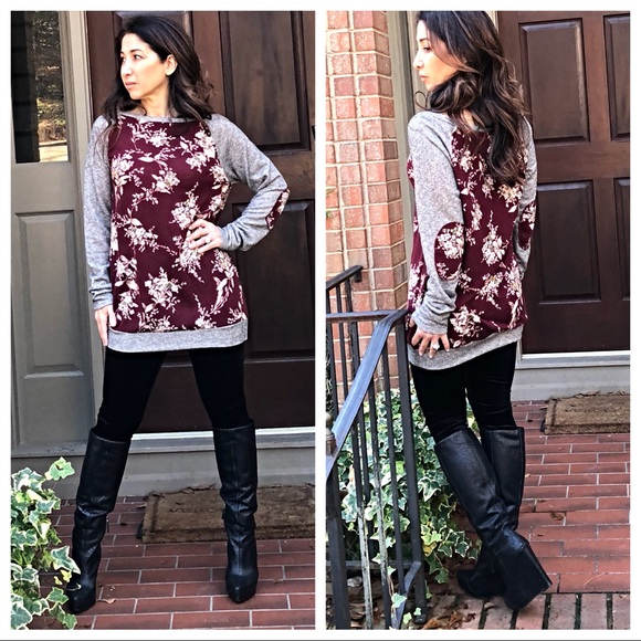 Tops - Raglan sleeves elbow patch long sleeves top